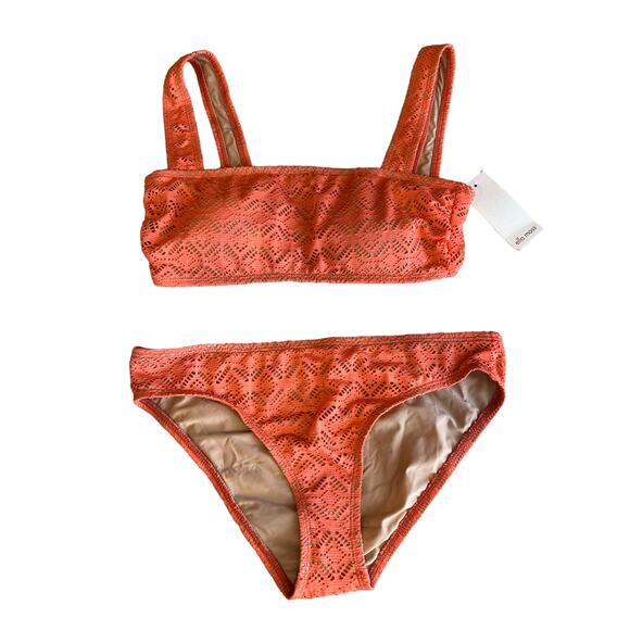 Ella Moss Peach laser cut Bandeau top two piece bikini set M - Picture 1 of 8